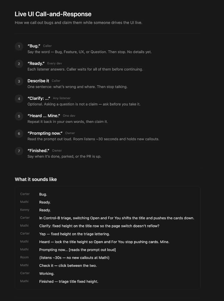 Live UI Call-and-Response verbal protocol
